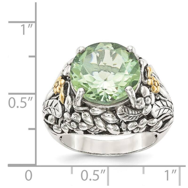 Curata 925 Sterling Silver With 14k Green Quartz Ring