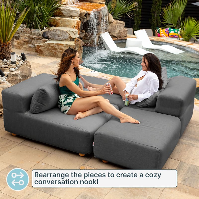 Jaxx Vada Outdoor Sun Lounger Loveseat Luxurious Modular Double Chaise and Conversation Nook - 72" W x 79.5" D x 25.5" H