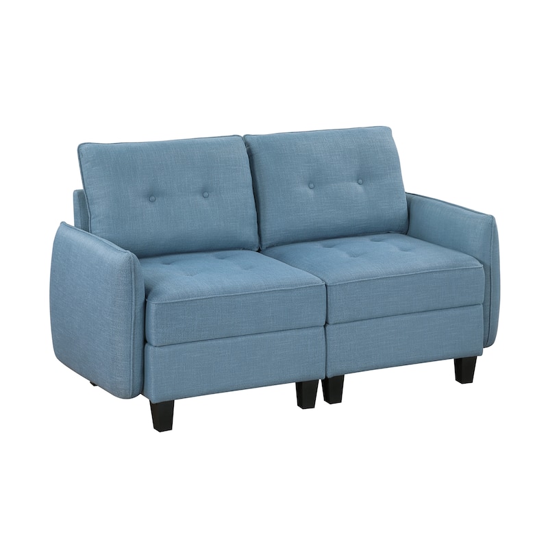 Dorian 60" Textured 2-Seater Loveseat - Hidden Storage, Button-Tufted - Blue (Textured)