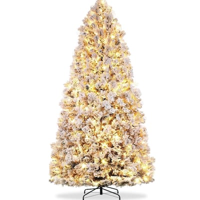 Prelit Snow Flocked Christmas Tree, Artificial Xmas Tree - N/A
