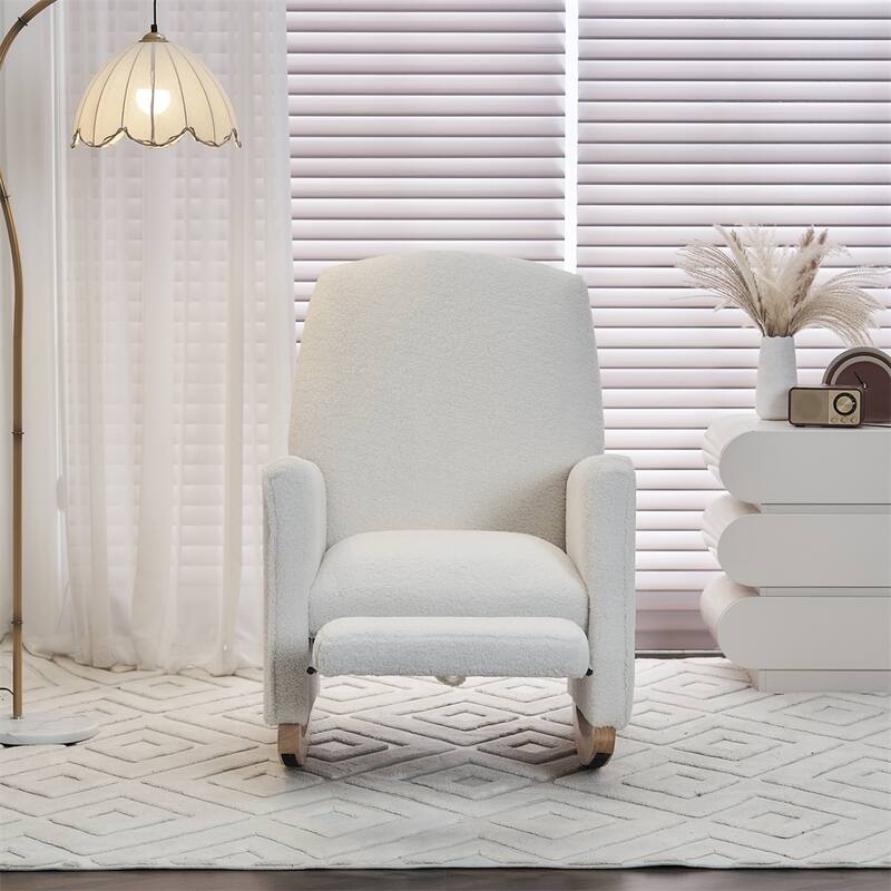 Teddy Fabric Nursery Rocking Chair With Adjustable Footrest - Ivory