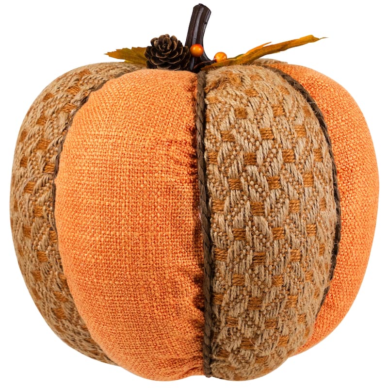 Woven Jute and Burlap Fall Harvest Pumpkin with Pinecone - 8.5" - Orange and Brown