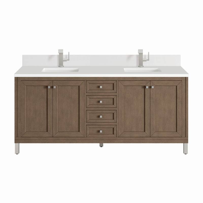 James Martin Vanities 305-V72-1WZ Chicago 72" Double Basin Wood Vanity - Whitewashed Walnut - Walnut Finish