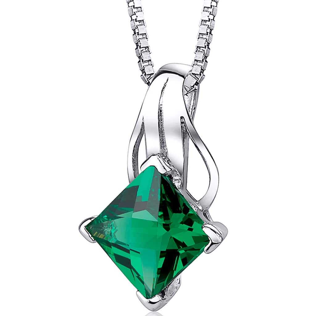 2 ct Emerald Pendant in Sterling Silver