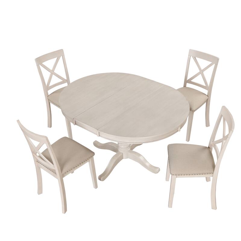 Modern Dining Table Set for 4 with Round Table and 4 Kitchen Room Chairs, 5 Piece Kitchen Table Set for Dining Room