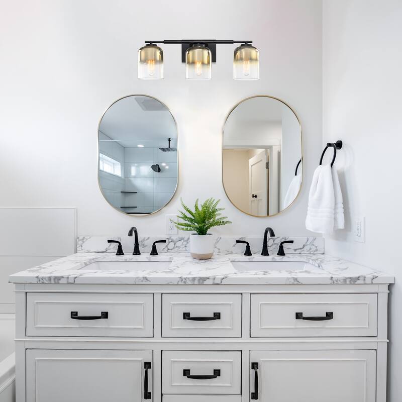 Gatsby 24 in. 3-Light Matte Black Vanity Light with Gold Ombre Shades for Bathrooms