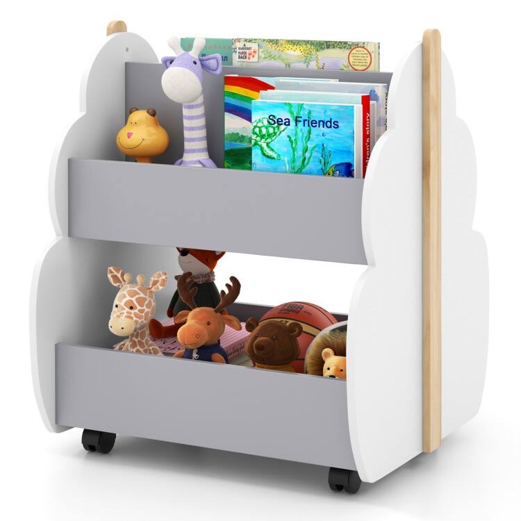 Kids Wooden Bookshelf with Universal Wheels - 20.5" x 18" x 25"