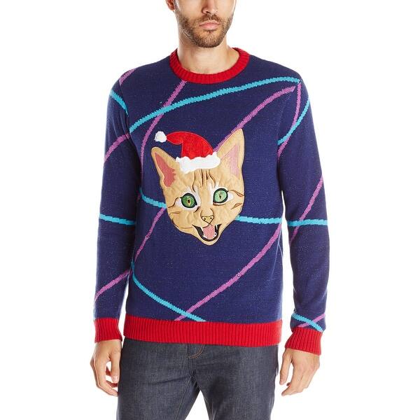 Shop Blizzard Bay Blue Men Medium M Lazer Cat Eyes Ugly Christmas Sweater Overstock 27186347