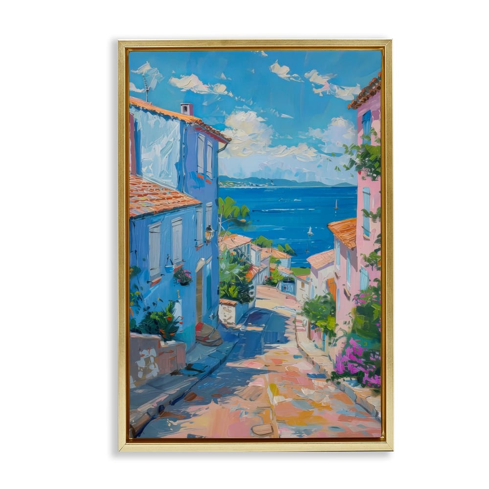 Stupell Quiet Seaside Town's Path Framed Floater Canvas Wall Art Design By LSR Design Studio