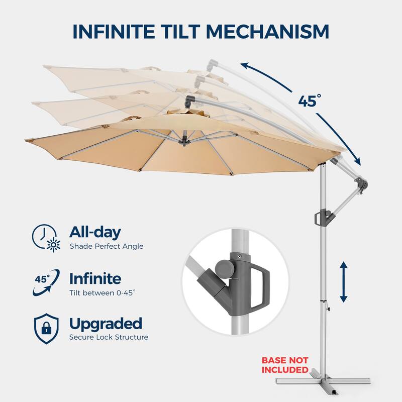 10 ft. Metal Offset Hanging Cantilever Patio Umbrella with Easy Tilt and Crank for Pool Deck