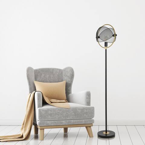 Houston River of Goods Black and Gold Metal Mesh Globe Shade 63.25-Inch Floor Lamp - 14.625" x 12" x 63.25"