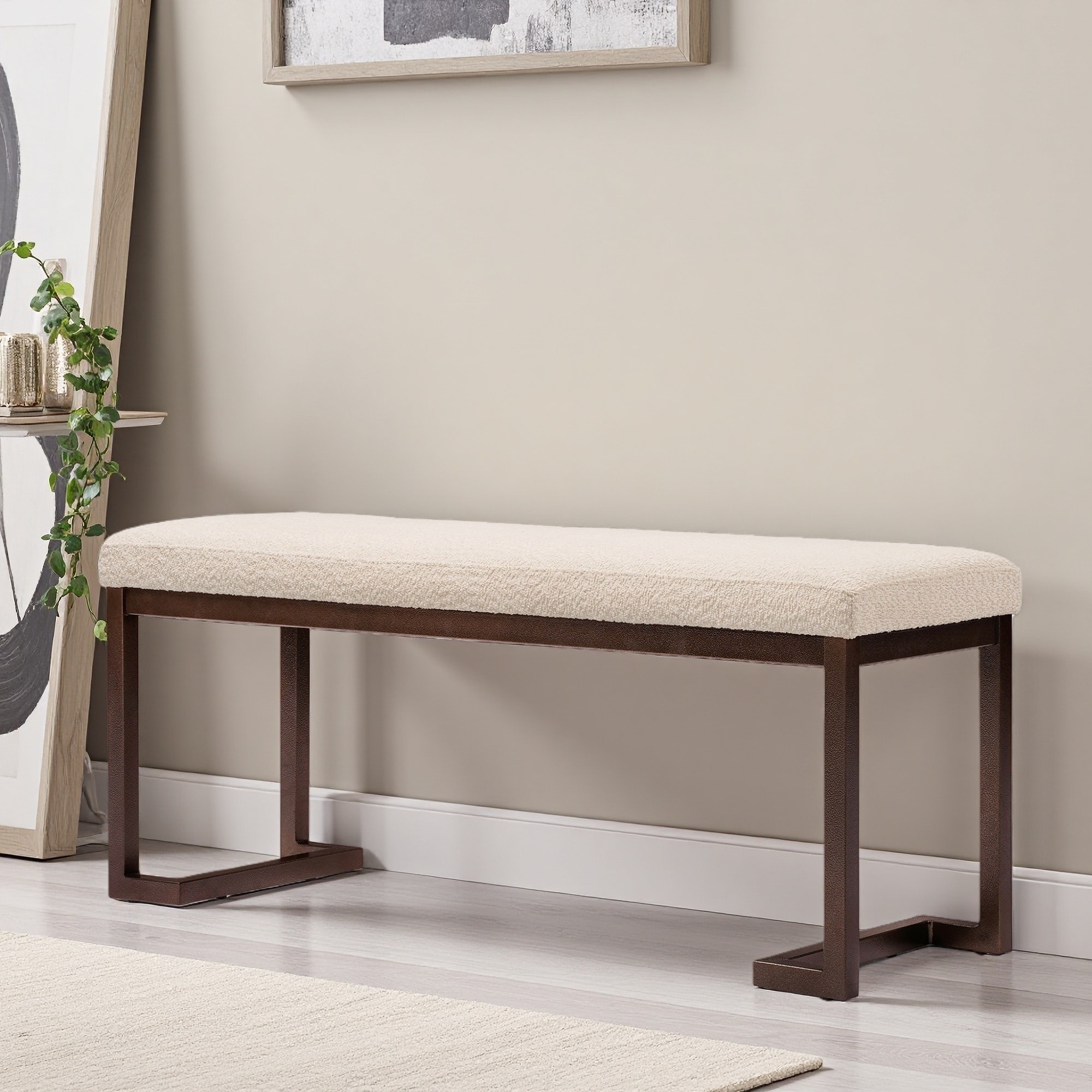 48"L Upholstered Bench with Metal Frame, Boucle Fabric, Decorative Living Room Bench, Easy Assembly, Scratch Protection