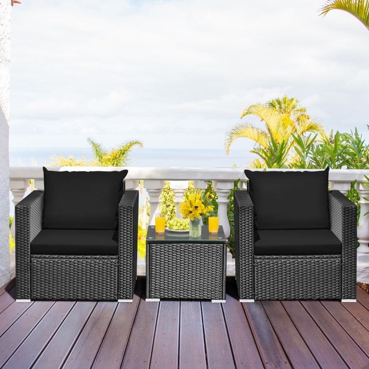 3 Pieces Patio wicker Furniture Set with Cushion - 28.5" x 27.5" x 27" (L x W x H)