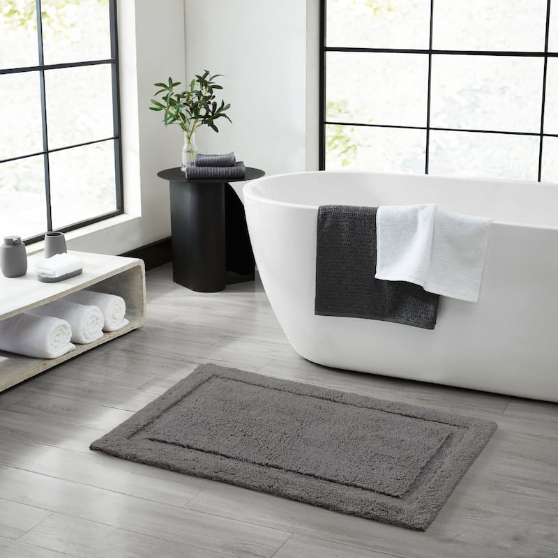 Lydia Border Plush Bath Mat - 27 x 45 - Charcoal