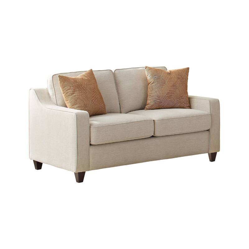 Leo 64 Inch Contemporary Loveseat with 2 Pillows, Chenille Fabric, Beige