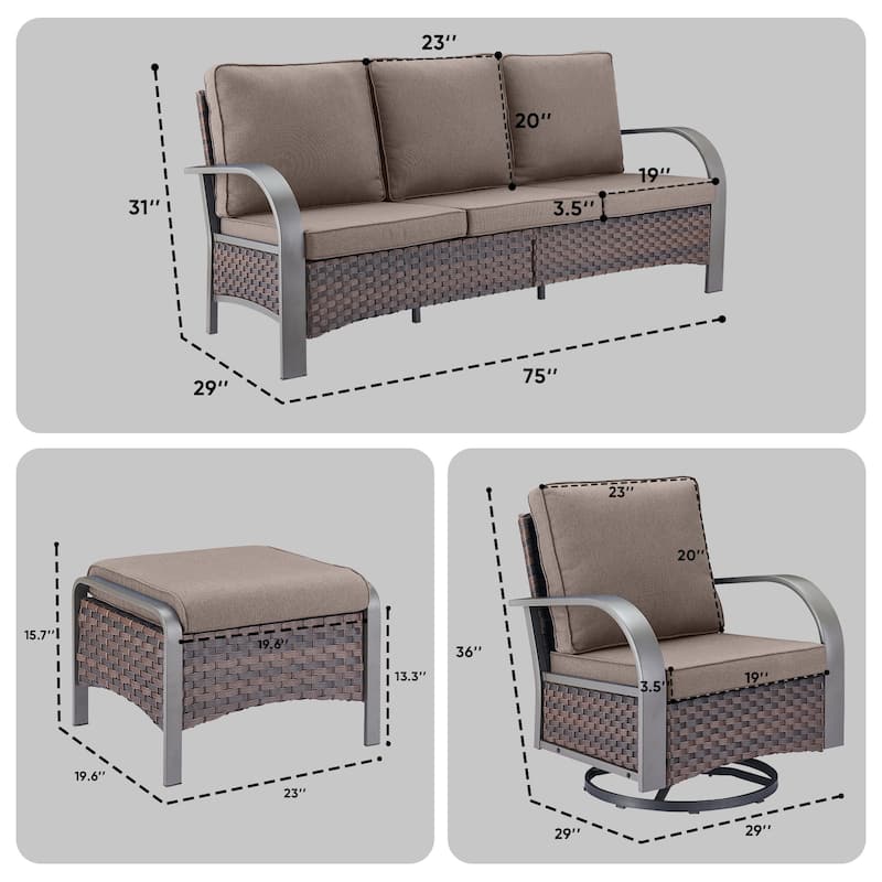 Outdoor PE Wicker Sofa Swivel Chairs and Ottomans
