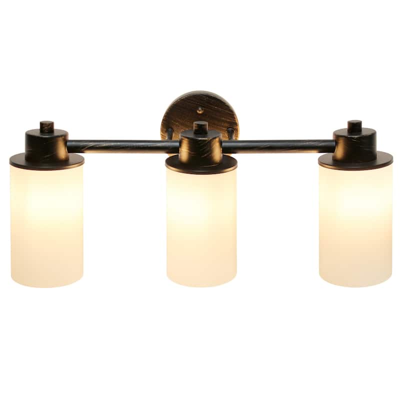 Wall Mounted Three Light Vanity Fixture with Opaque Glass Shade - 20.75" - Oil Rubbed Bronze and White
