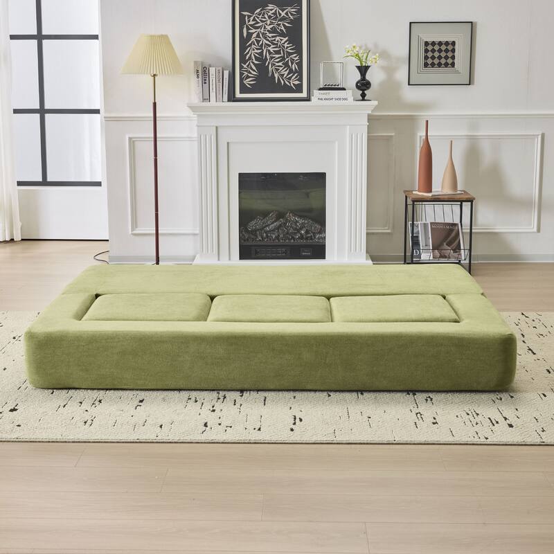 Convertible Sectional Sofa with 3 Storage Ottomans - Green Chenille Sleeper for Small Spaces