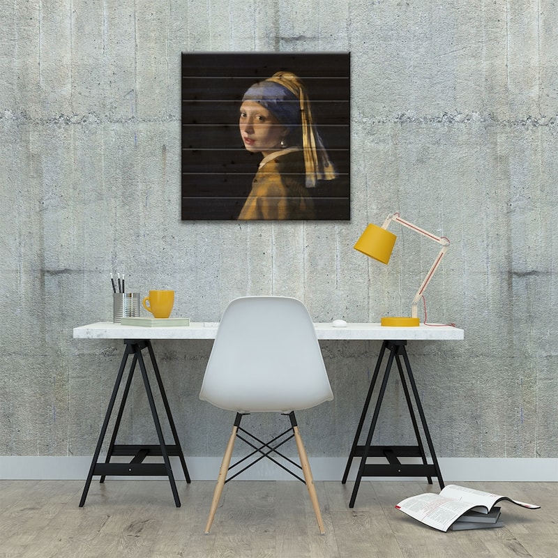 Girl with a Pearl Earring Print On Wood by Johannes Vermeer - Multi-Color