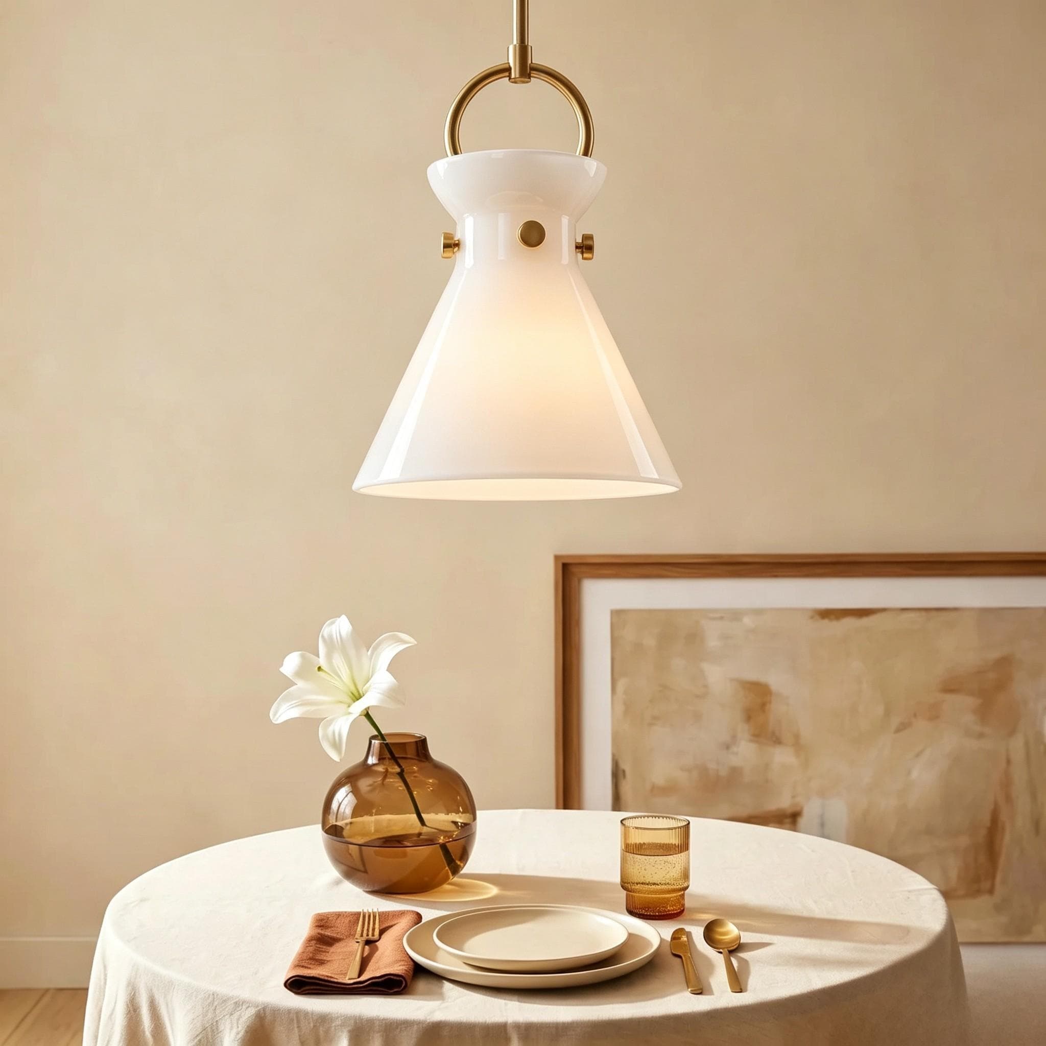 Rennnsan 1-Light Modern Metal & Glass LED Pendant Light for Bedroom - 13.2" W x 19.3" H