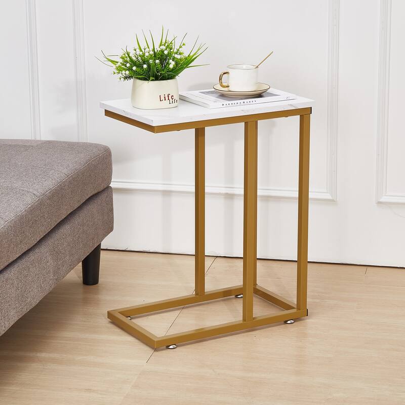 VECELO C-Shaped End Table Small Side Table Sofa Table with Metal Frame C-Shaped Couch Table Nightstand Set of 2