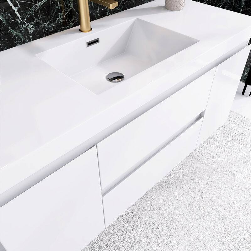 24"/30"/36"/48" Wall-Mounted 2-drawer Bathroom Vanity Set with Integrated Resin Sink