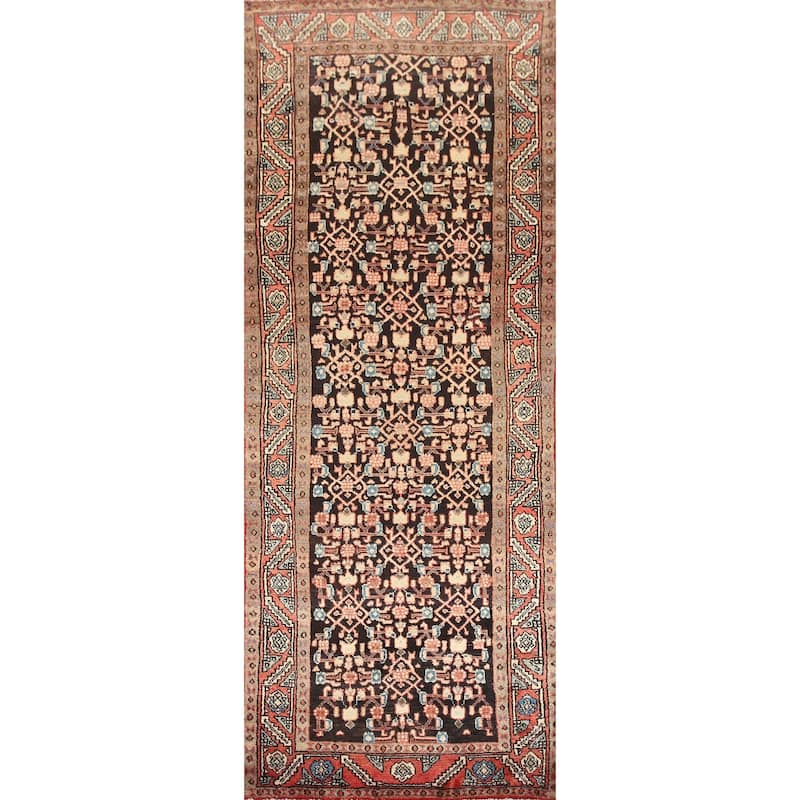 Hand Knotted Oriental 100% Wool Carpet Traditional Geometric Black Mahal Runner Rug - 9' 5'' X 3' 3''