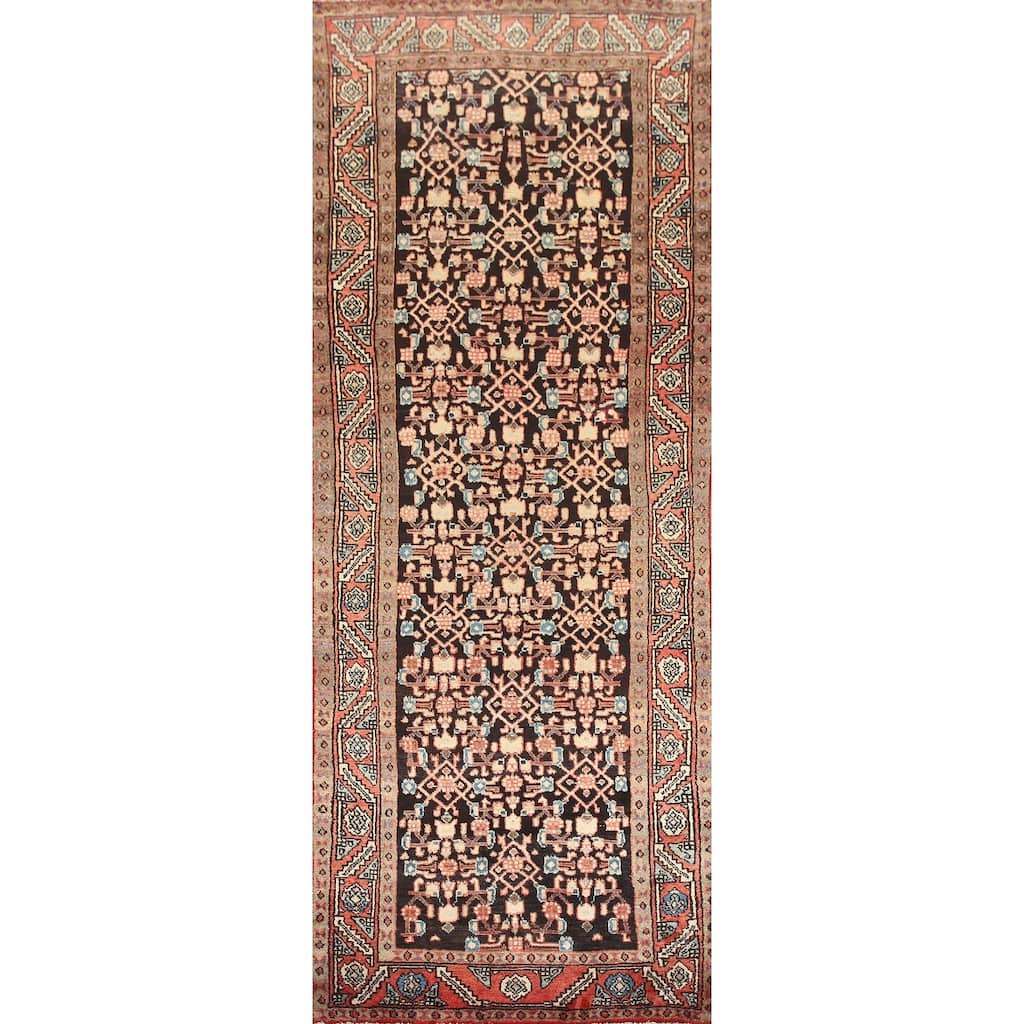 Hand Knotted Oriental 100% Wool Carpet Traditional Geometric Black Mahal Runner Rug - 9' 5'' X 3' 3''