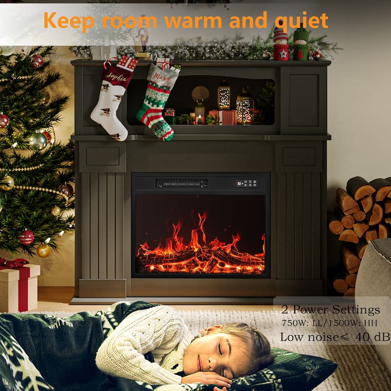 BOSSIN 43" Electric Fireplace with Mantel, 23 inch Electric Fireplace Insert,Freestanding TV Stand with Fireplace Wooden Firebox