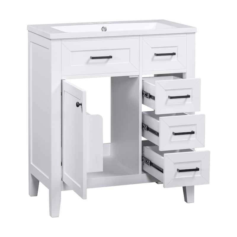 GDFStudio - Camden 30-Inch Freestanding Bathroom Vanity with Ceramic Sink, Multi-functional Cabinet and Drawers, Painted Finish