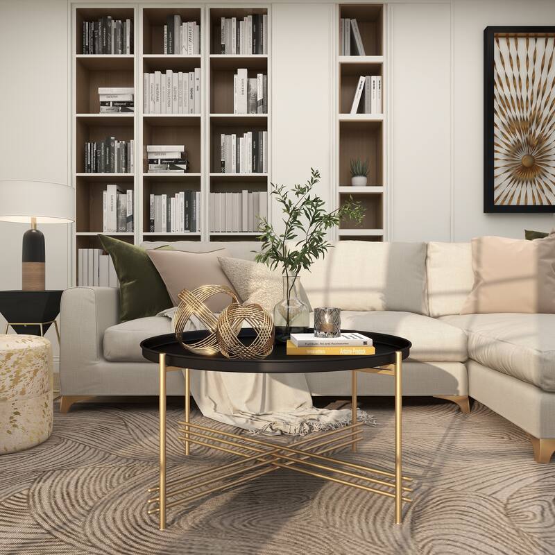 Gold Metal Layered Orb Geometric Decorative Sculpture (Set of 2) - 9 x 8 x 8 and 7 x 6 x 6