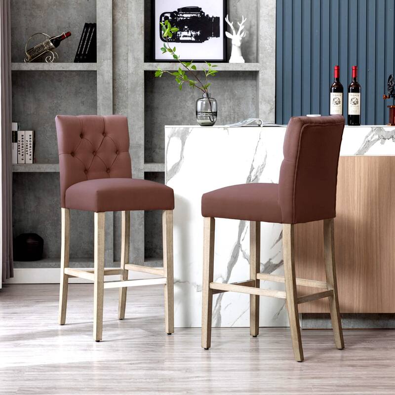 Carter 29" Button Tufted Bar Stool (Set of 2) Antique Gray Finish - Brown