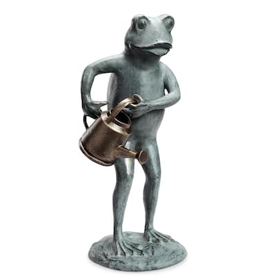 Spi Aluminum Frog With Watering Can Garden Sculpture