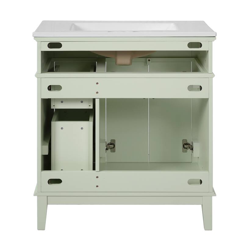 30" Bathroom Vanity with Ceramic Sink, Modern Storage Cabinet with Soft-Close Doors, Deep Drawer & Standard Drawer for Small
