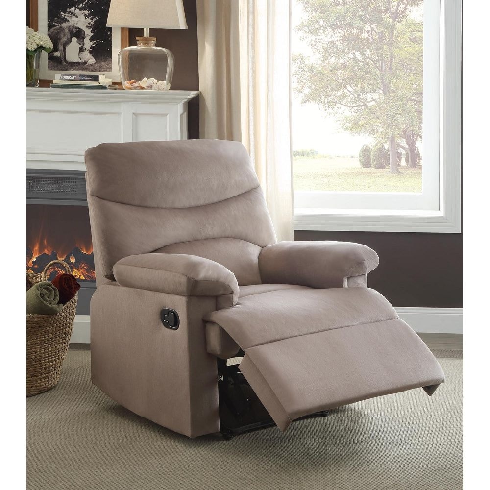 Woven Fabric Adjustable Recliner Chair with Footrest Extension & Pillow Top Arms, Cushioned Single Sofa for Livingroom - Light Brown