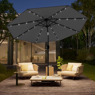 LIVOOSUN 10Ft Solar-powered Large Round Outdoor Patio Market Umbrella with Crank