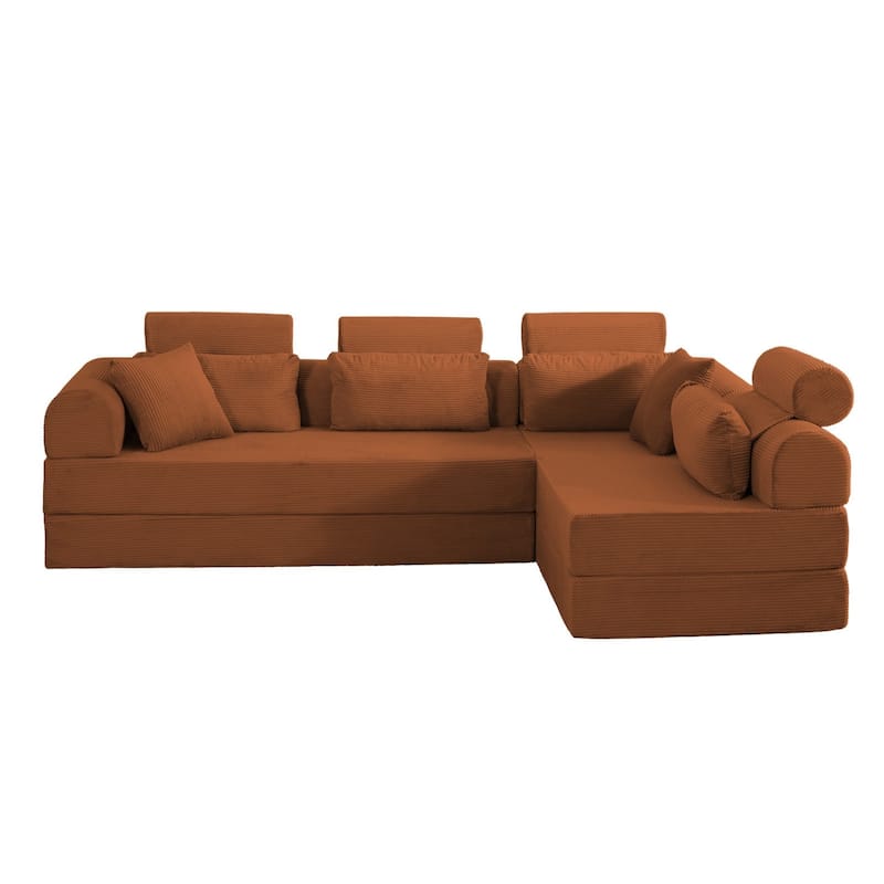 106.3" L-Shaped Corduroy Sectional Sofa with Pillows, No Assembly Required