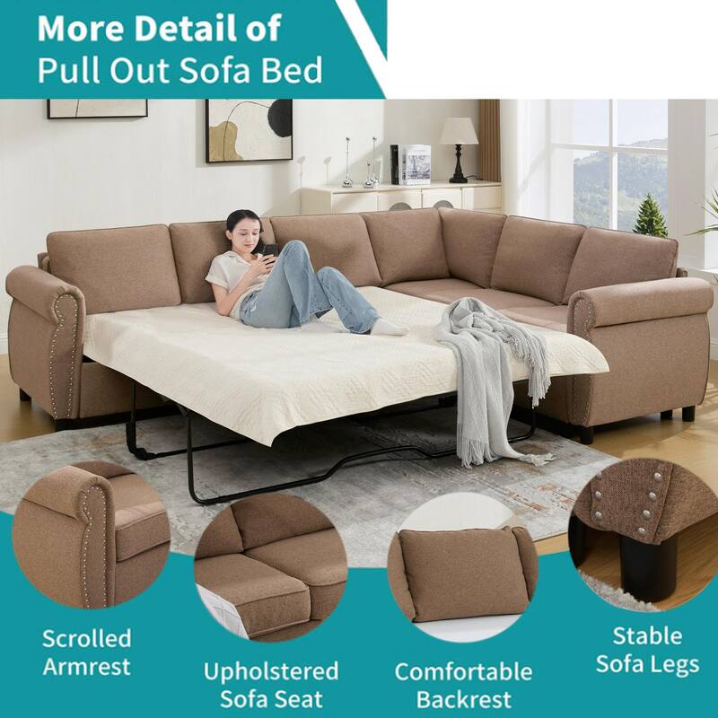 2 in 1 Pull Out Couch Bed - Brown