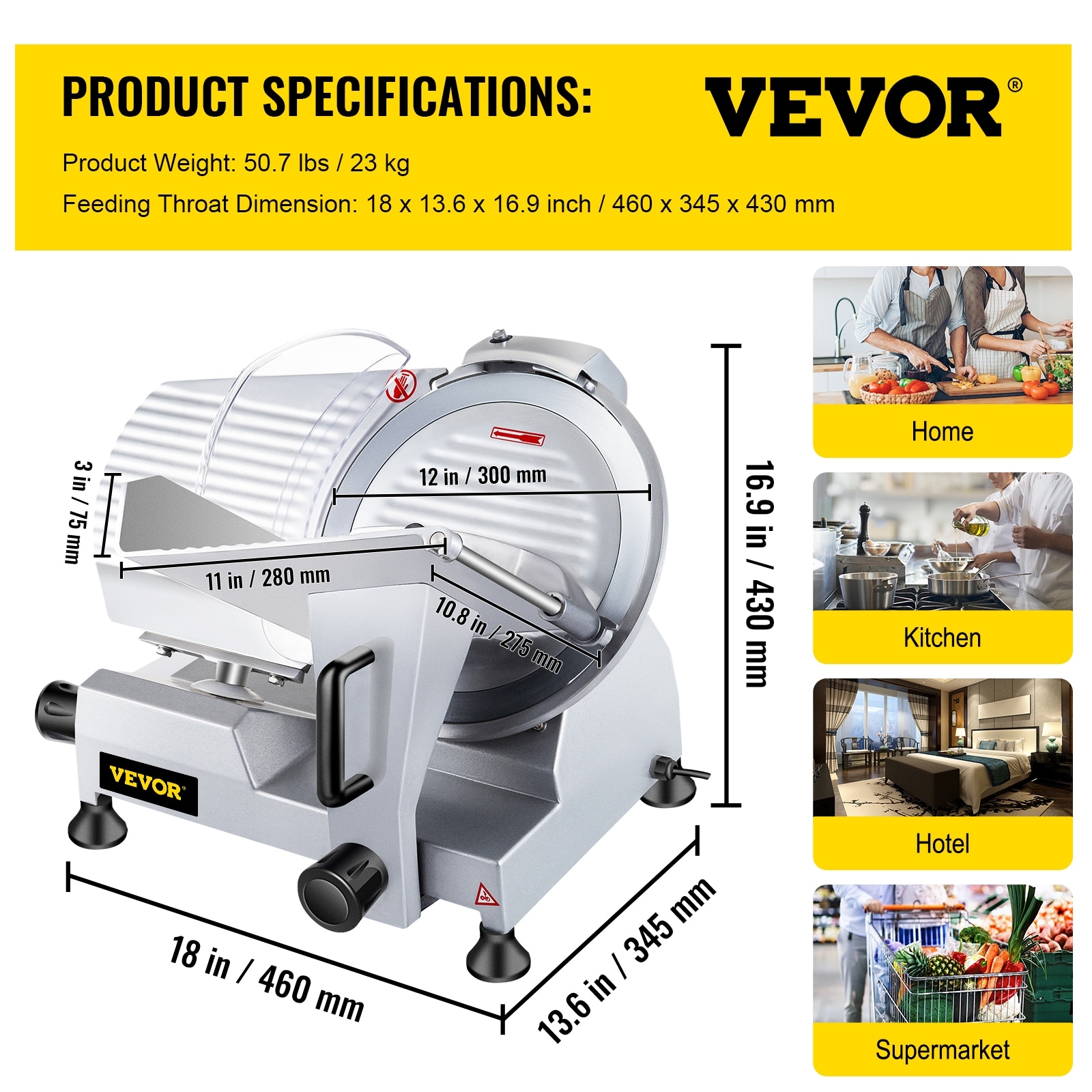 VEVOR 1400-Speed Cast Aluminum and Chromium-plated Steel Commercial Food  Slicer