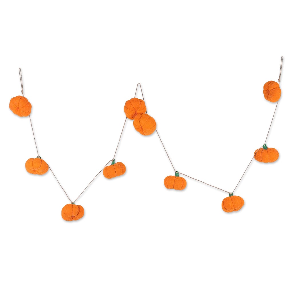 Novica Handmade Happy Pumpkins Wool Felt Garland - Orange