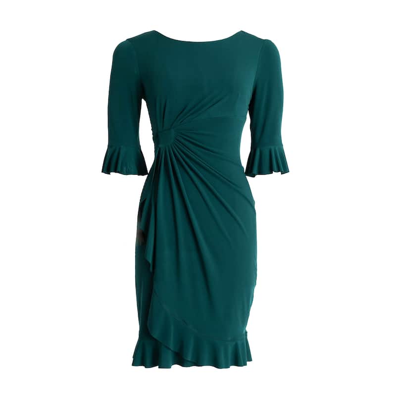 Connected Apparel 3/4 Sleeve Solid Mid-Length Dress - Deep Spruce - 4