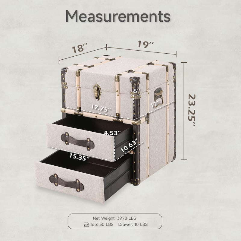 COZAYH Vintage Nightstand with Buckle Hinged Top, Linen Accent End Side Table for Living Room, Rectangle, Grey