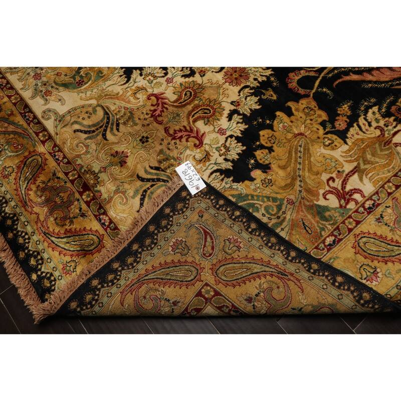 Agra Traditional Botanical Plush Pile Tea Wash Silky Sheen 6'2''x9'3'' Hand Knotted New Zealand Wool Green Rug - 6' 2'' x 9' 3''