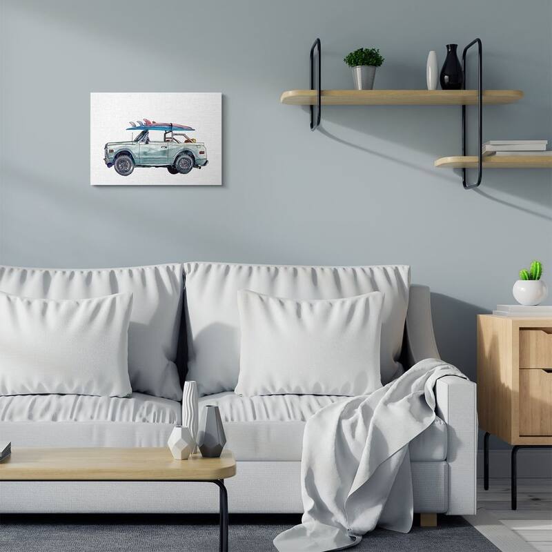 Stupell Retro Beach Cruiser with Surfboard Minimal Illustration Canvas Wall Art - Blue