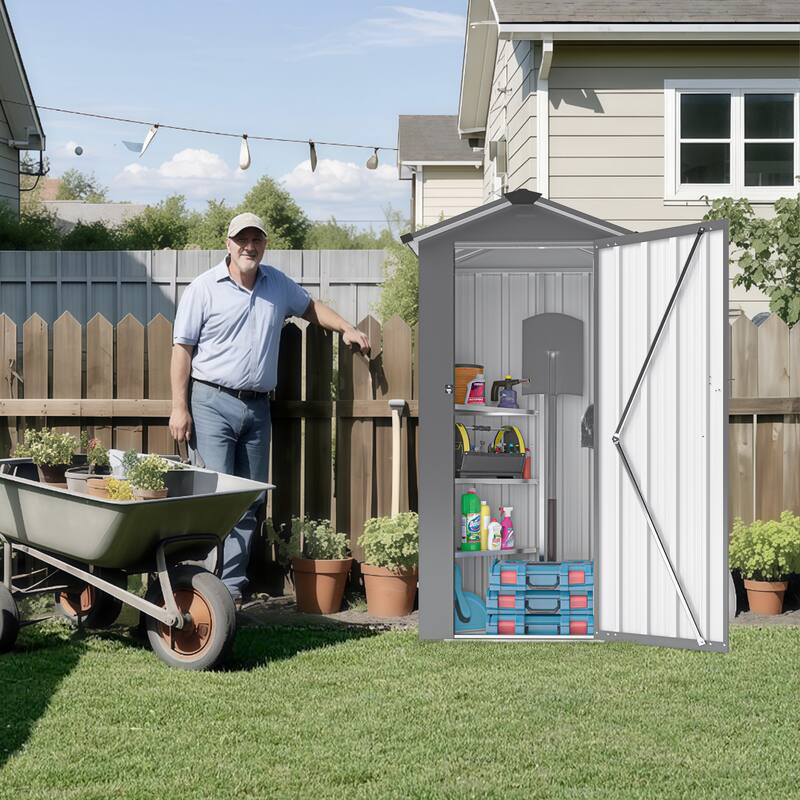 Black Metal Outdoor Garden Shed Storage Locker with Waterproof Roof and UV Protection - 29.52"W x 16.92"D x 69.68”H