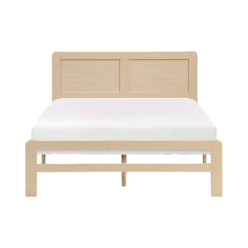 Contemporary Natural Finish Full Size Platform Bed Frame with Headboard, No Box Spring Needed