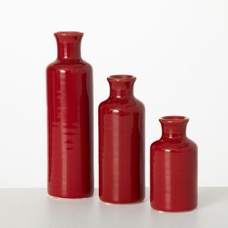 Sullivans Set of 3 Small Ceramic Bottle Vases 5"H, 7.5"H & 10"H Red