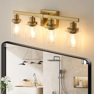 Golden 4-Light Vanity Light with Clear Glass Shades
