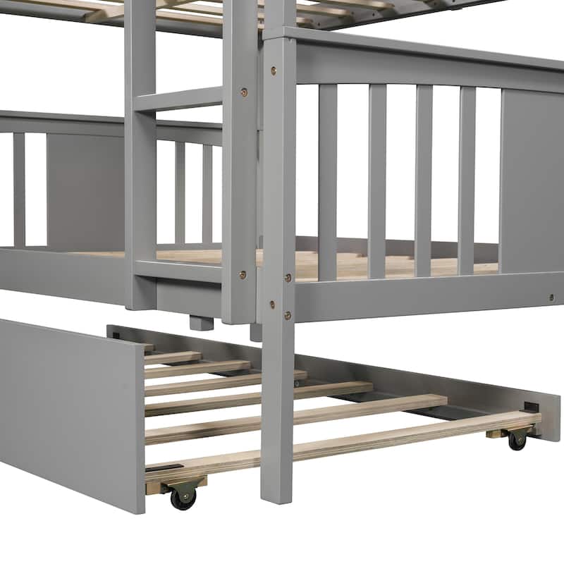 Full-Over-Full Bunk Bed with Trundle, Space-Saving Design for Sleepovers