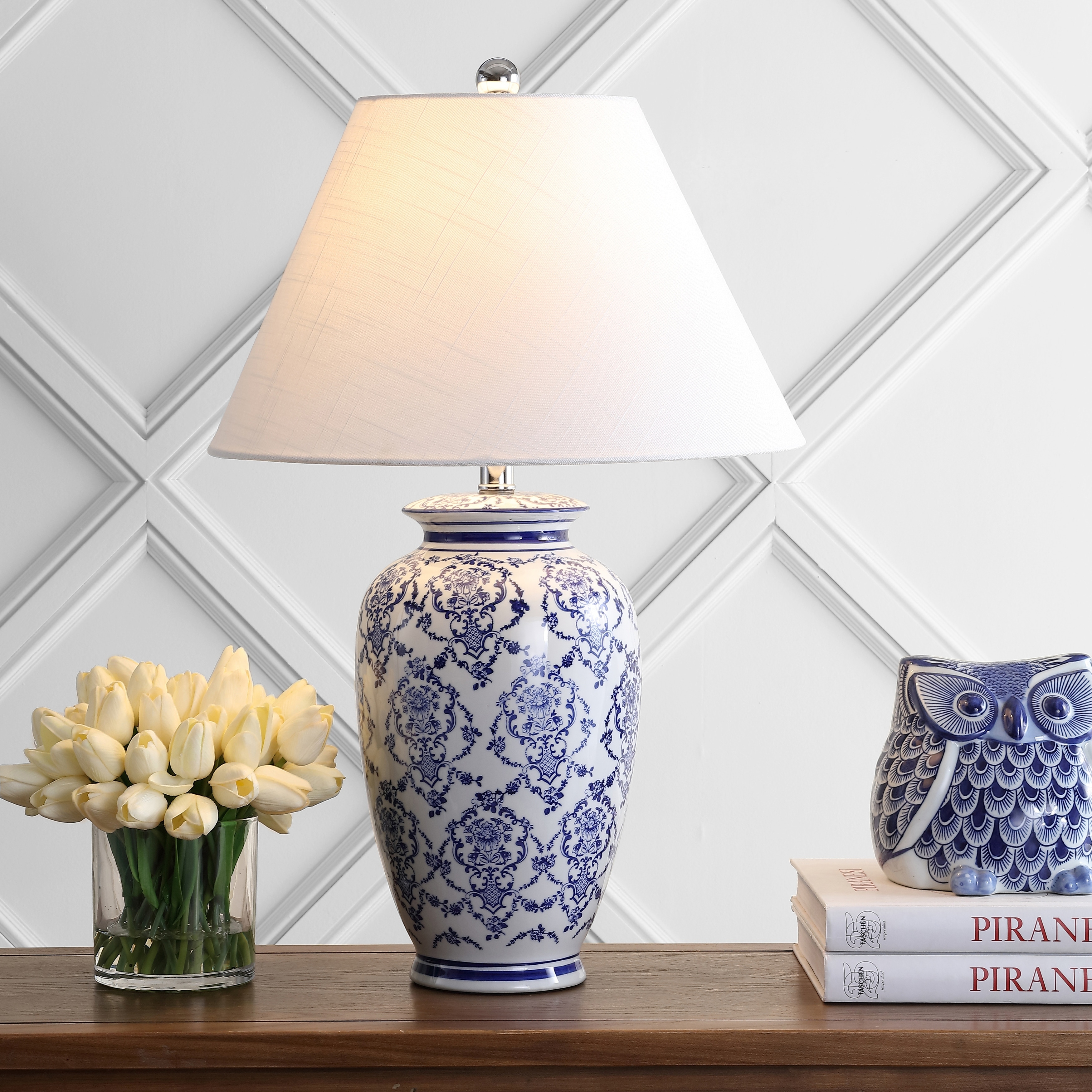 JONATHAN Y Julian 26.25" Chinoiserie Ceramic LED Table Lamp, Blue/White